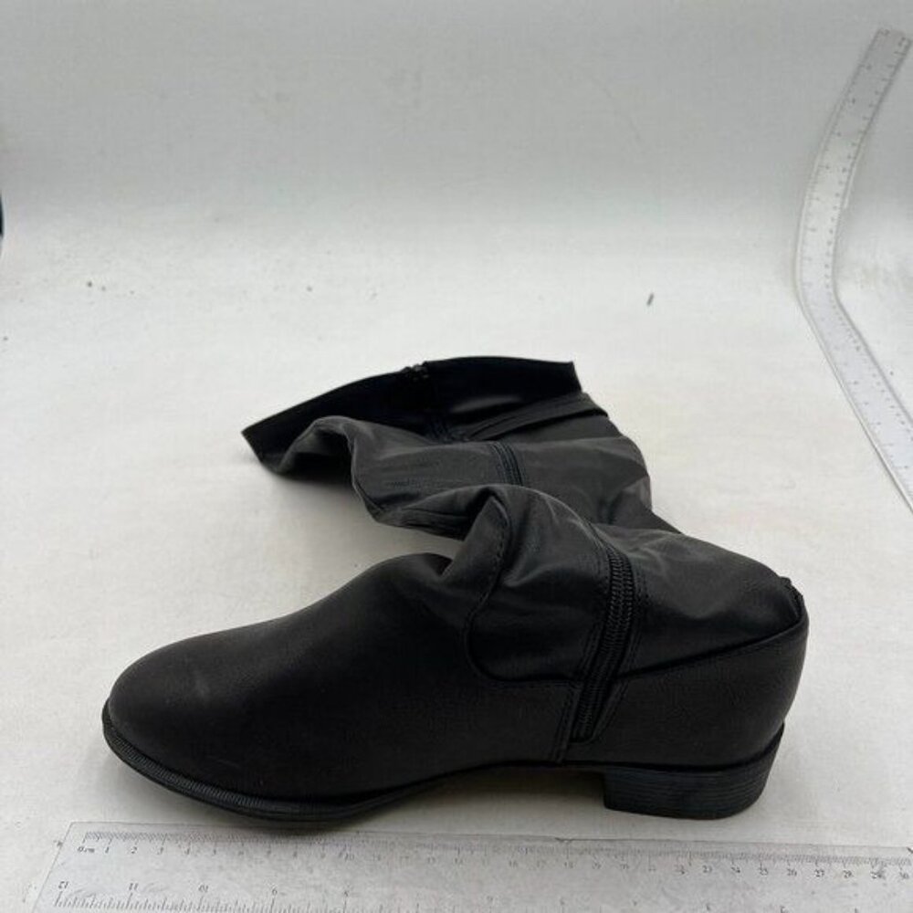 Wide Calf Knee High Boots Chunky Low Heel Boots Stretch Riding Boots Black Shoe